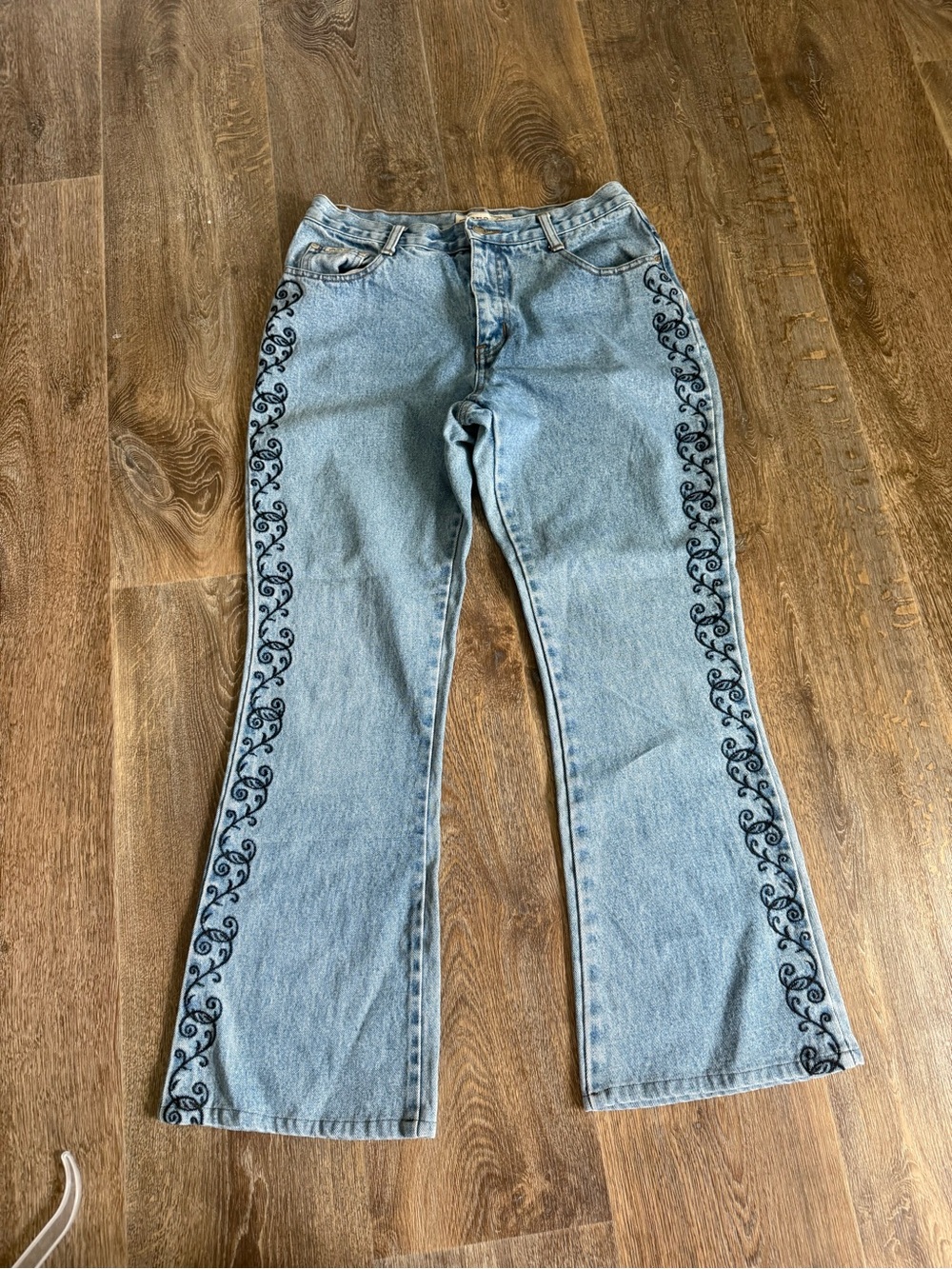 Zana Di Light Blue Flare Jeans with Navy Embroidered Side Trim